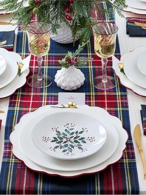 Solino Home Pure Linen 120" Table Runner Black Jewel Plaid Ralph Aesthetic NEW